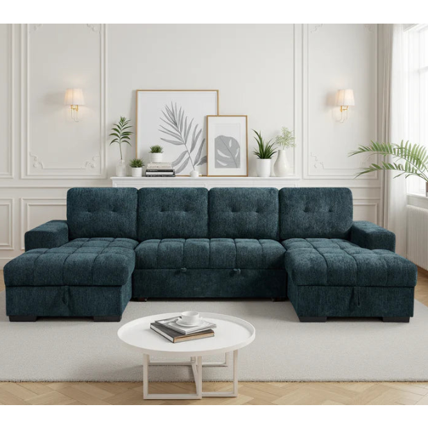 Palermo Sofabed Teal U-Shape Large Corner Sofa Bed With Storage