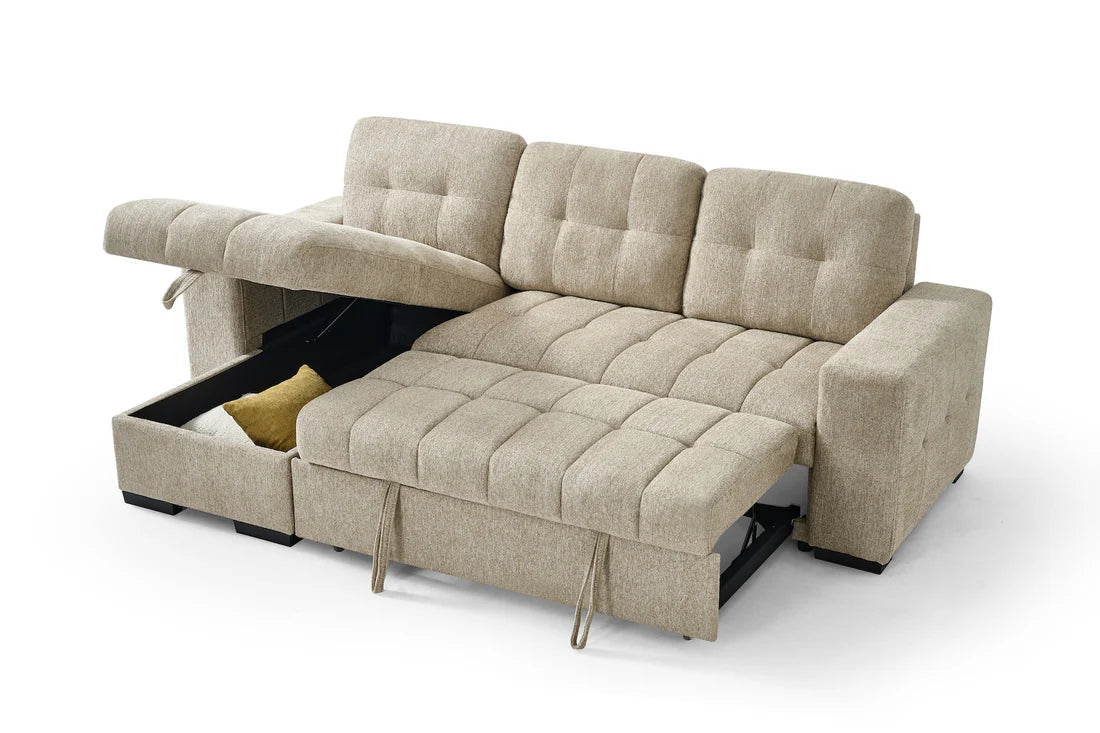 Palermo Universal Corner Sofa Bed In Beige Fabric with Storage