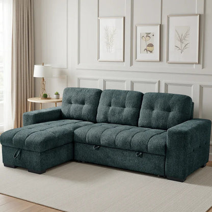 Palermo Universal Corner Sofa Bed In Blue Fabric with Storage