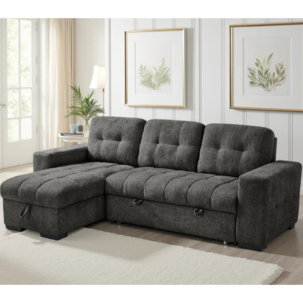 Palermo Universal Corner Sofa Bed In Grey Fabric with Storage