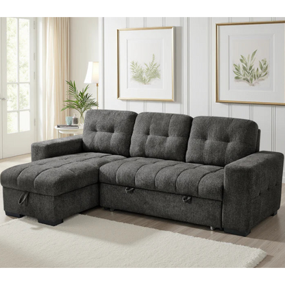 Palermo Universal Corner Sofa Bed In Grey Fabric with Storage