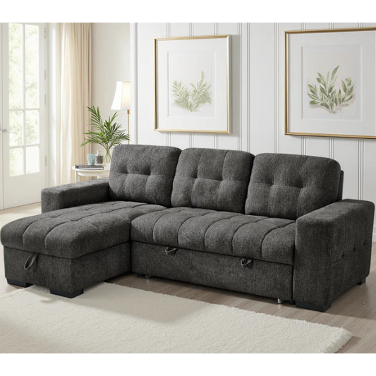Palermo Universal Corner Sofa Bed In Grey Fabric with Storage