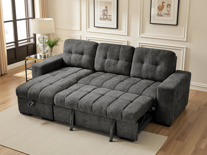 Palermo Universal Corner Sofa Bed In Grey Fabric with Storage