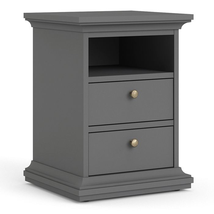 Paris Bedside 2 Drawers in Matt Grey - UK