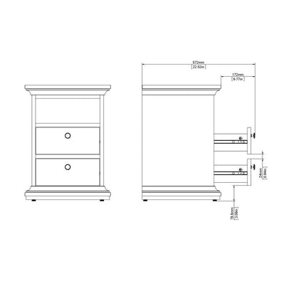 Paris Bedside 2 Drawers in Matt Grey - UK