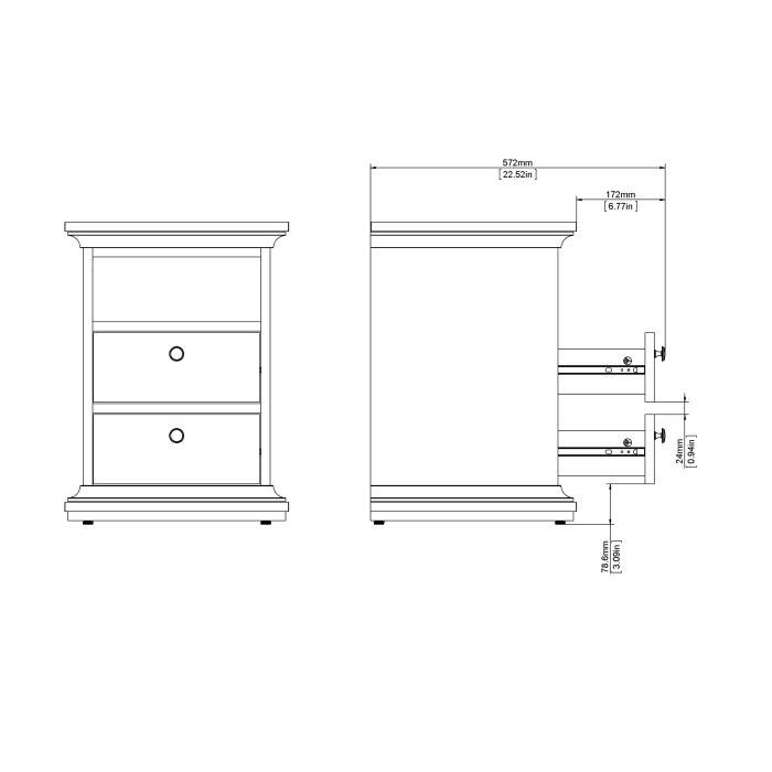 Paris Bedside 2 Drawers in Matt Grey - UK