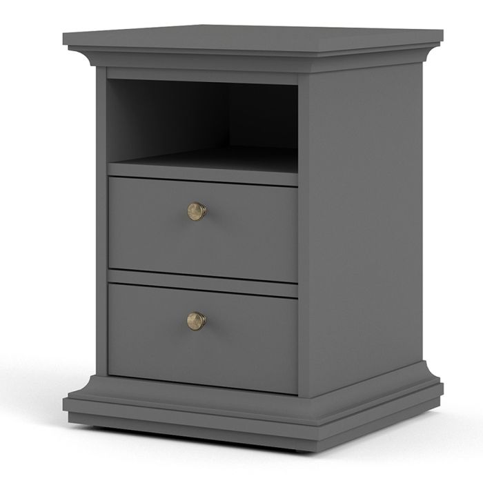 Paris Bedside 2 Drawers in Matt Grey - UK