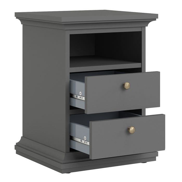 Paris Bedside 2 Drawers in Matt Grey - UK