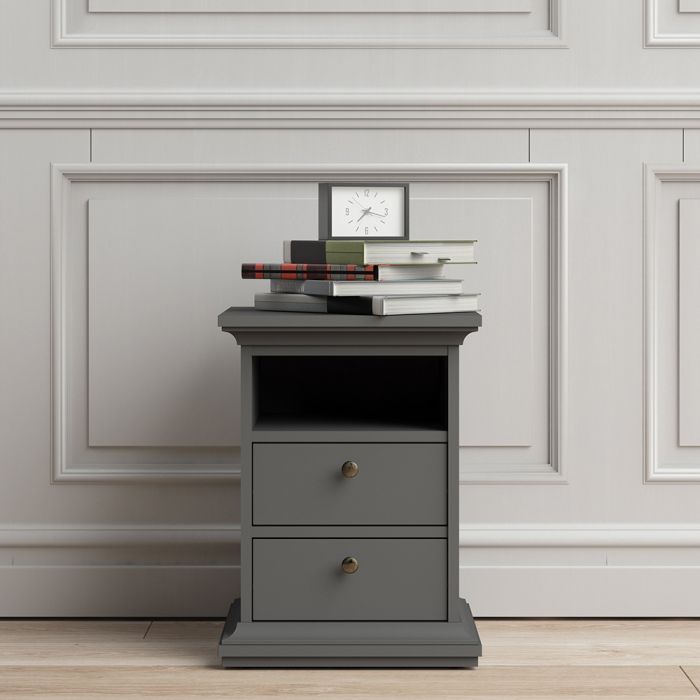 Paris Bedside 2 Drawers in Matt Grey - UK