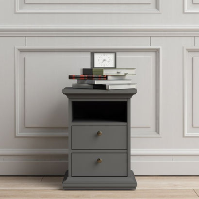 Paris Bedside 2 Drawers in Matt Grey - UK - Furniture One Shop
