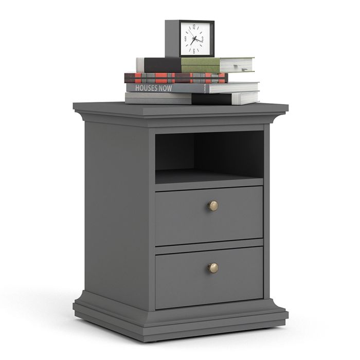 Paris Bedside 2 Drawers in Matt Grey - UK