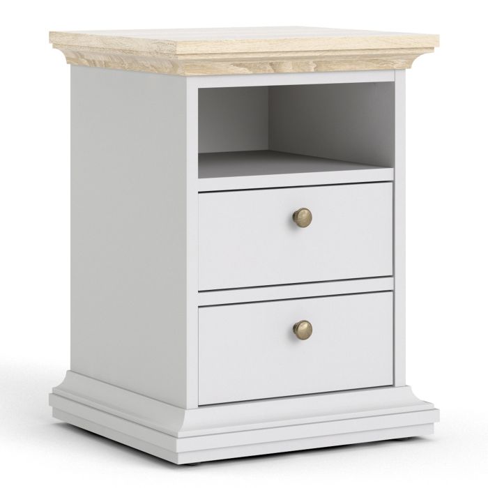 Paris Bedside 2 Drawers in White and Oak - UK