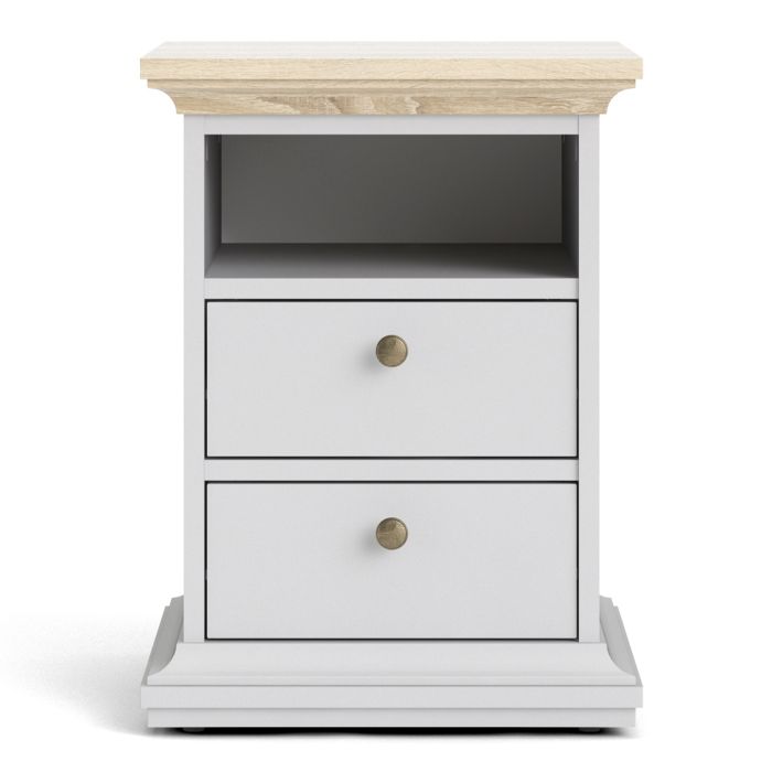 Paris Bedside 2 Drawers in White and Oak - UK