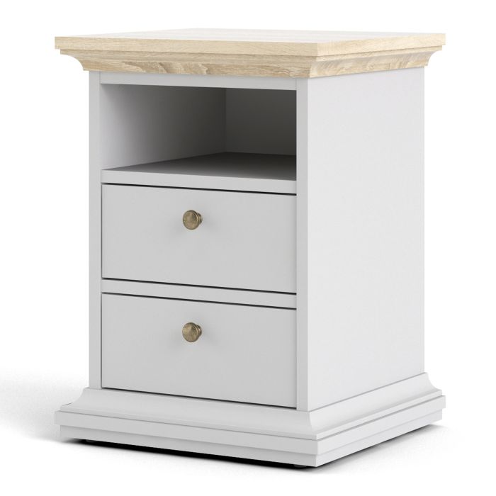 Paris Bedside 2 Drawers in White and Oak - UK