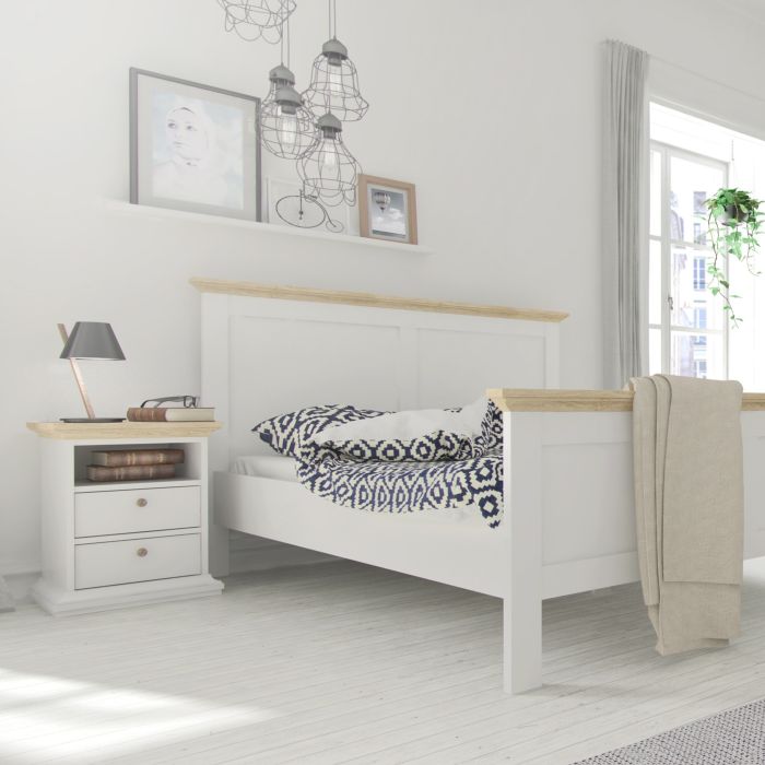 Paris Bedside 2 Drawers in White and Oak - UK