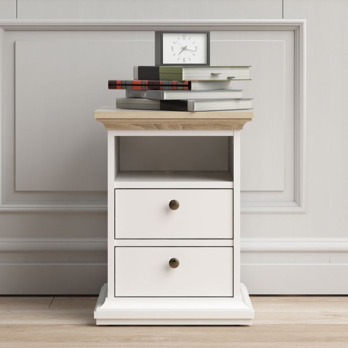 Paris Bedside 2 Drawers in White and Oak - UK