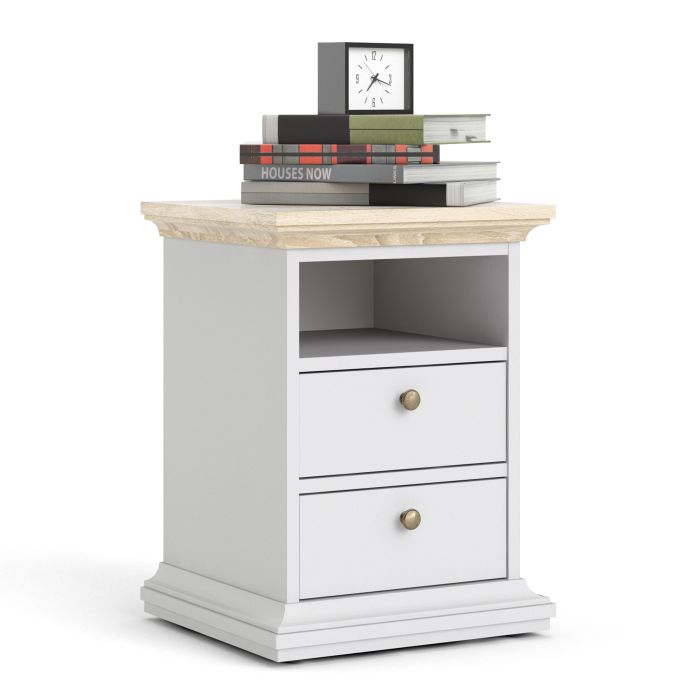 Paris Bedside 2 Drawers in White and Oak - UK