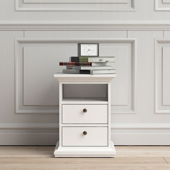 Paris Bedside 2 Drawers in White - UK