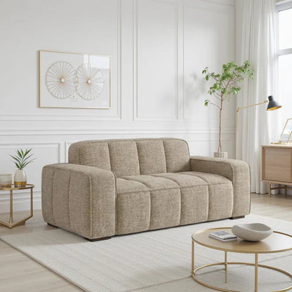 Paris Channel Tufted 2 Seater Sofa In Beige Fabric
