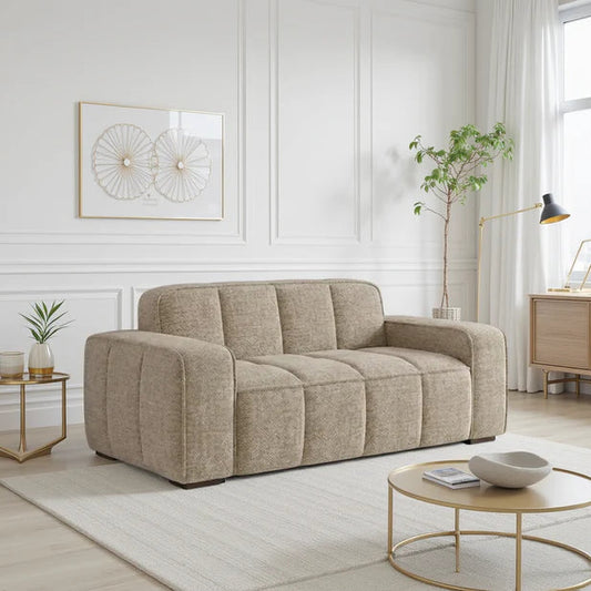 Paris Channel Tufted 2 Seater Sofa In Beige Fabric