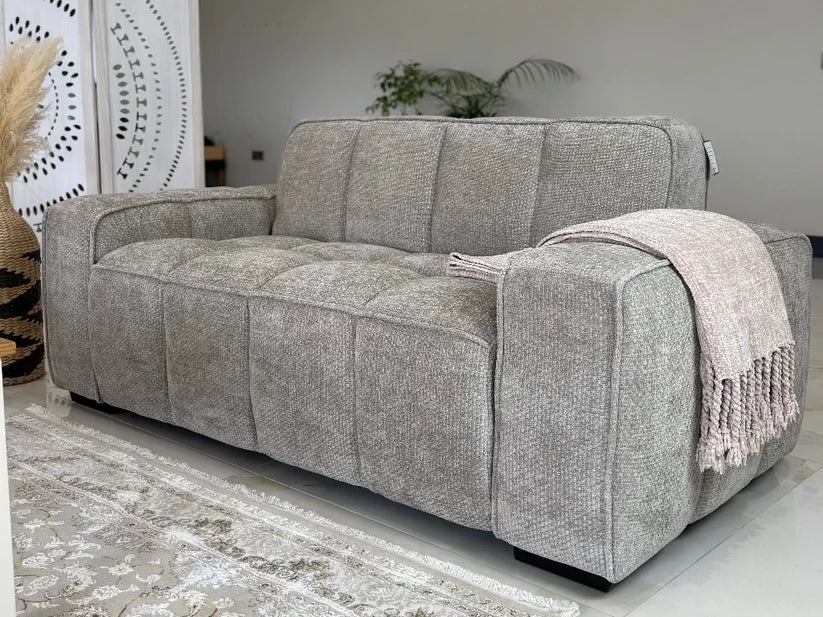 Paris Channel Tufted 2 Seater Sofa In Beige Fabric - Furniture One Shop