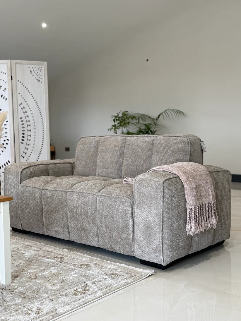 Paris Channel Tufted 2 Seater Sofa In Beige Fabric - Furniture One Shop
