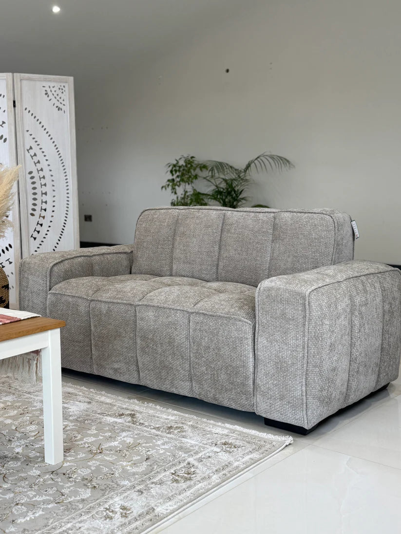 Paris Channel Tufted 2 Seater Sofa In Beige Fabric - Furniture One Shop