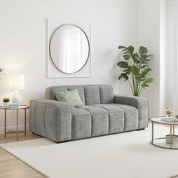 Paris Channel Tufted 2 Seater Sofa In Grey Fabric