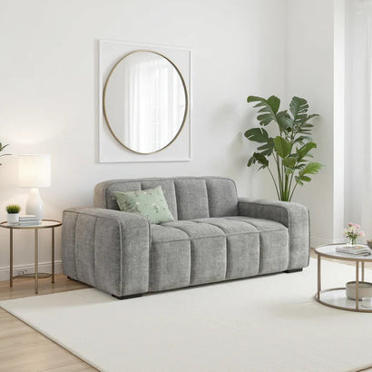 Paris Channel Tufted 2 Seater Sofa In Grey Fabric