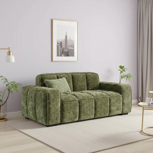 Paris Channel Tufted 2 Seater Sofa In Olive Fabric