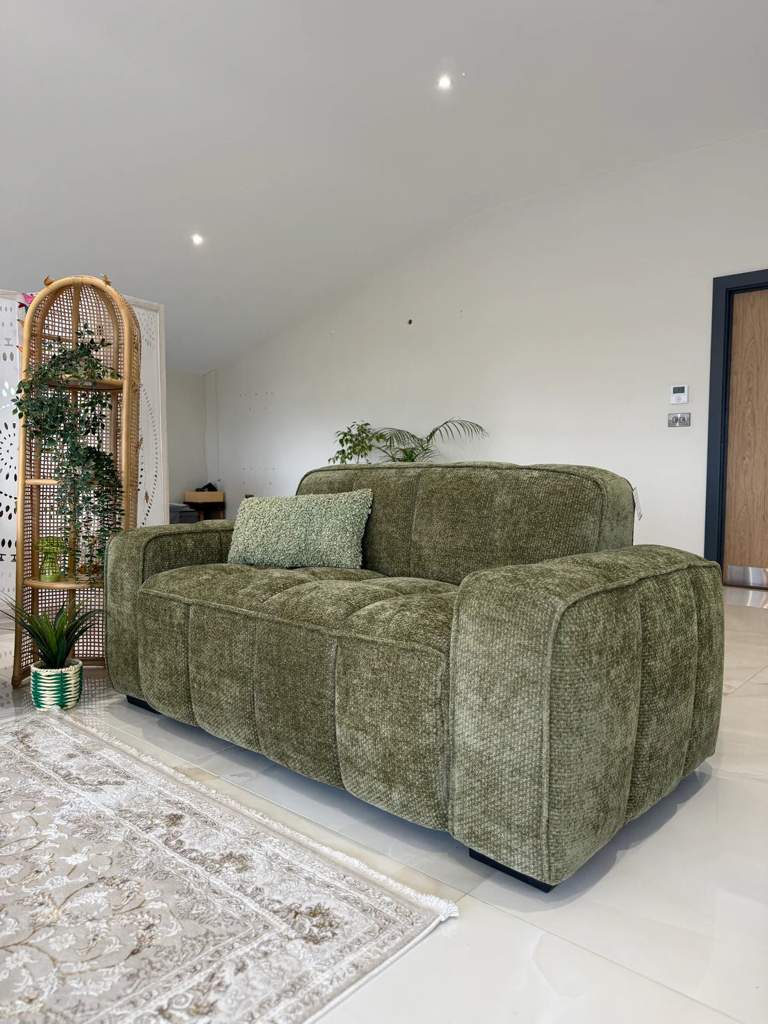 Paris Channel Tufted 2 Seater Sofa In Olive Fabric - Furniture One Shop