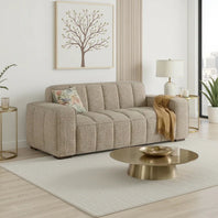 Paris Channel Tufted 3 Seater Sofa In Beige Fabric