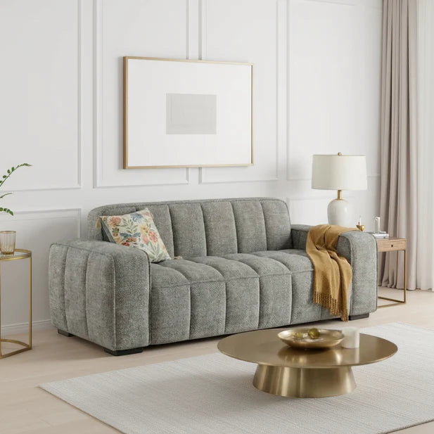Paris Channel Tufted 3 Seater Sofa In Grey Fabric