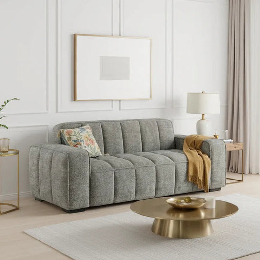 Paris Channel Tufted 3 Seater Sofa In Grey Fabric