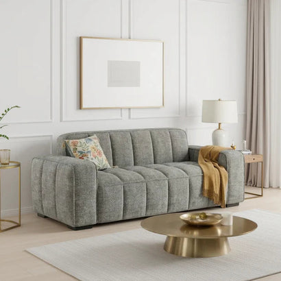 Paris Channel Tufted 3 Seater Sofa In Grey Fabric
