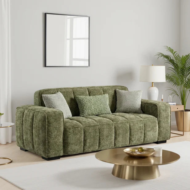 Paris Channel Tufted 3 Seater Sofa In Olive Fabric