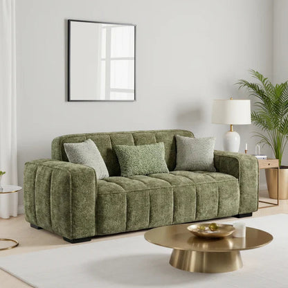 Paris Channel Tufted 3 Seater Sofa In Olive Fabric