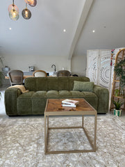 Paris Channel Tufted 3 Seater Sofa In Olive Fabric