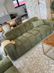 Paris Channel Tufted 3 Seater Sofa In Olive Fabric