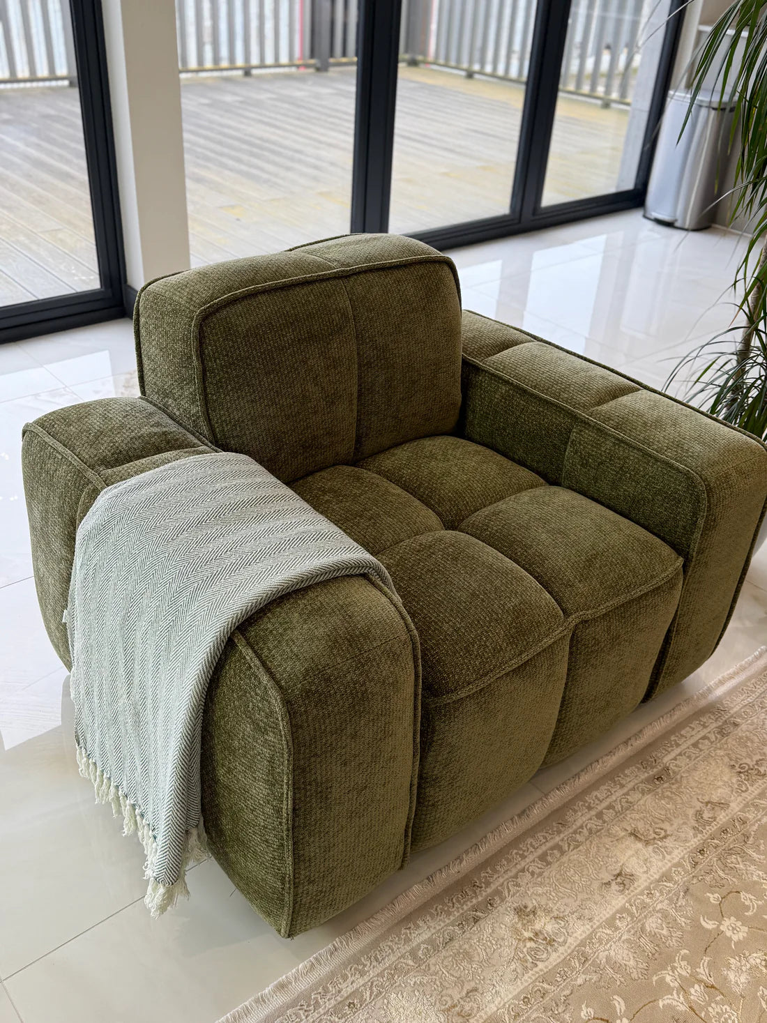 Paris Channel Tufted Armchair In Olive