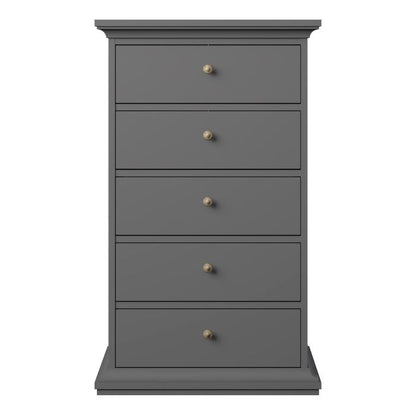 Paris Chest 5 drawers in Matt Grey - UK