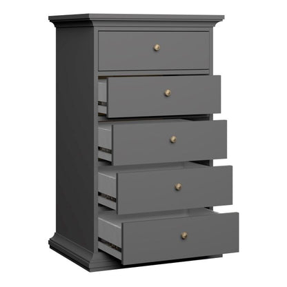 Paris Chest 5 drawers in Matt Grey - UK