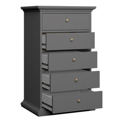 Paris Chest 5 drawers in Matt Grey - UK - Furniture One Shop