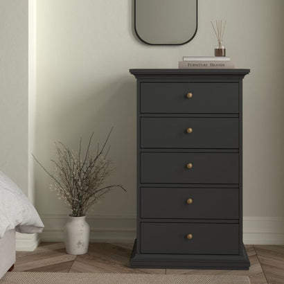 Paris Chest 5 drawers in Matt Grey - UK - Furniture One Shop