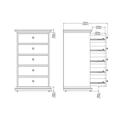 Paris Chest 5 drawers in Matt Grey - UK
