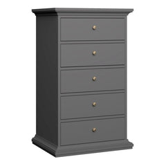 Paris Chest 5 drawers in Matt Grey - UK - Furniture One Shop