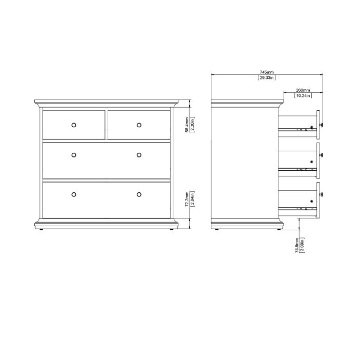 Paris Chest of 4 Drawers in Matt Grey - UK