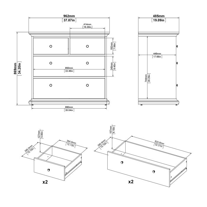 Paris Chest of 4 Drawers in White - UK