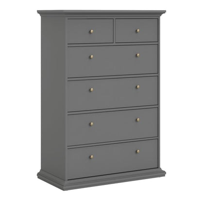 Paris Chest of 6 Drawers in Matt Grey - UK