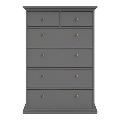 Paris Chest of 6 Drawers in Matt Grey - UK